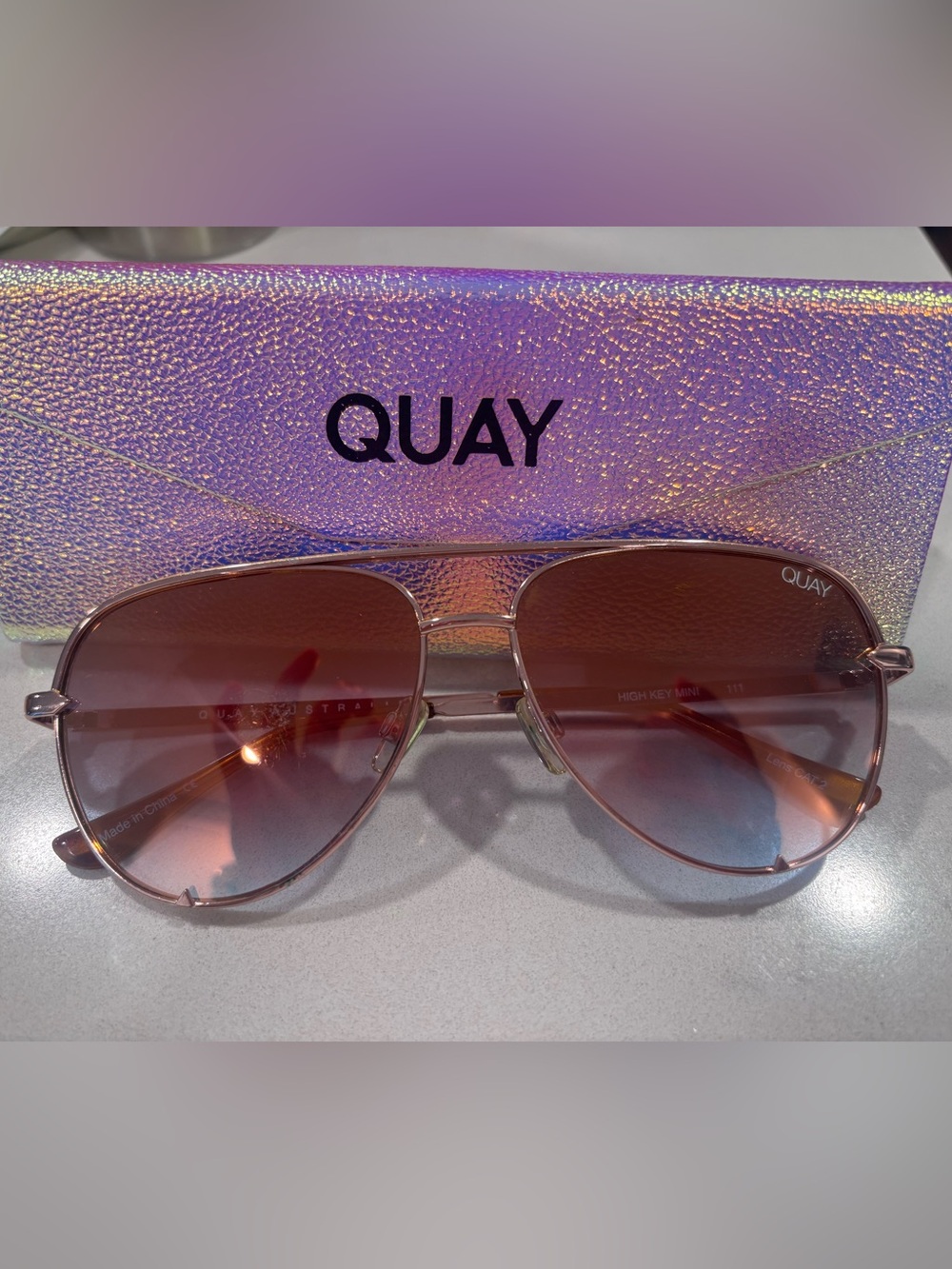 Quay Australia Pink Gradient High Key Mini Aviator Sunglasses